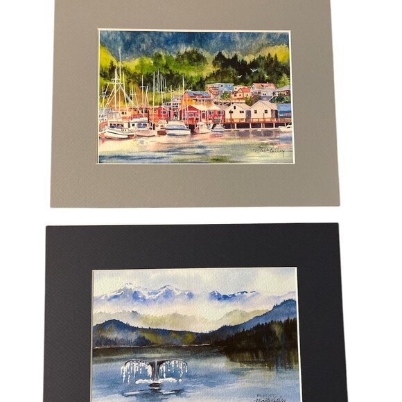 Maida Kelly Pacific Northwest Print Set 2 Humpback Whale Alaska Harbor Ketchikan - Picture 1 of 6